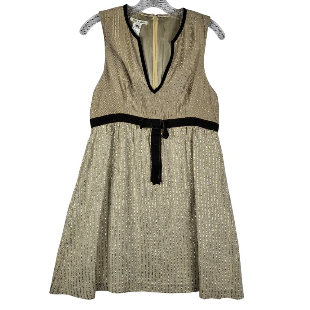 2 for $30 Alice & Olivia Mini Dress Medium Gold Sparkle Silk‎ Lining Brown